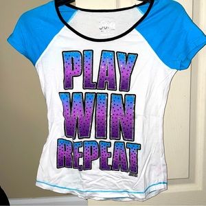 Justice, Girls Size 12, T-Shirt with Sparkly “Play Win Repeat” Design
